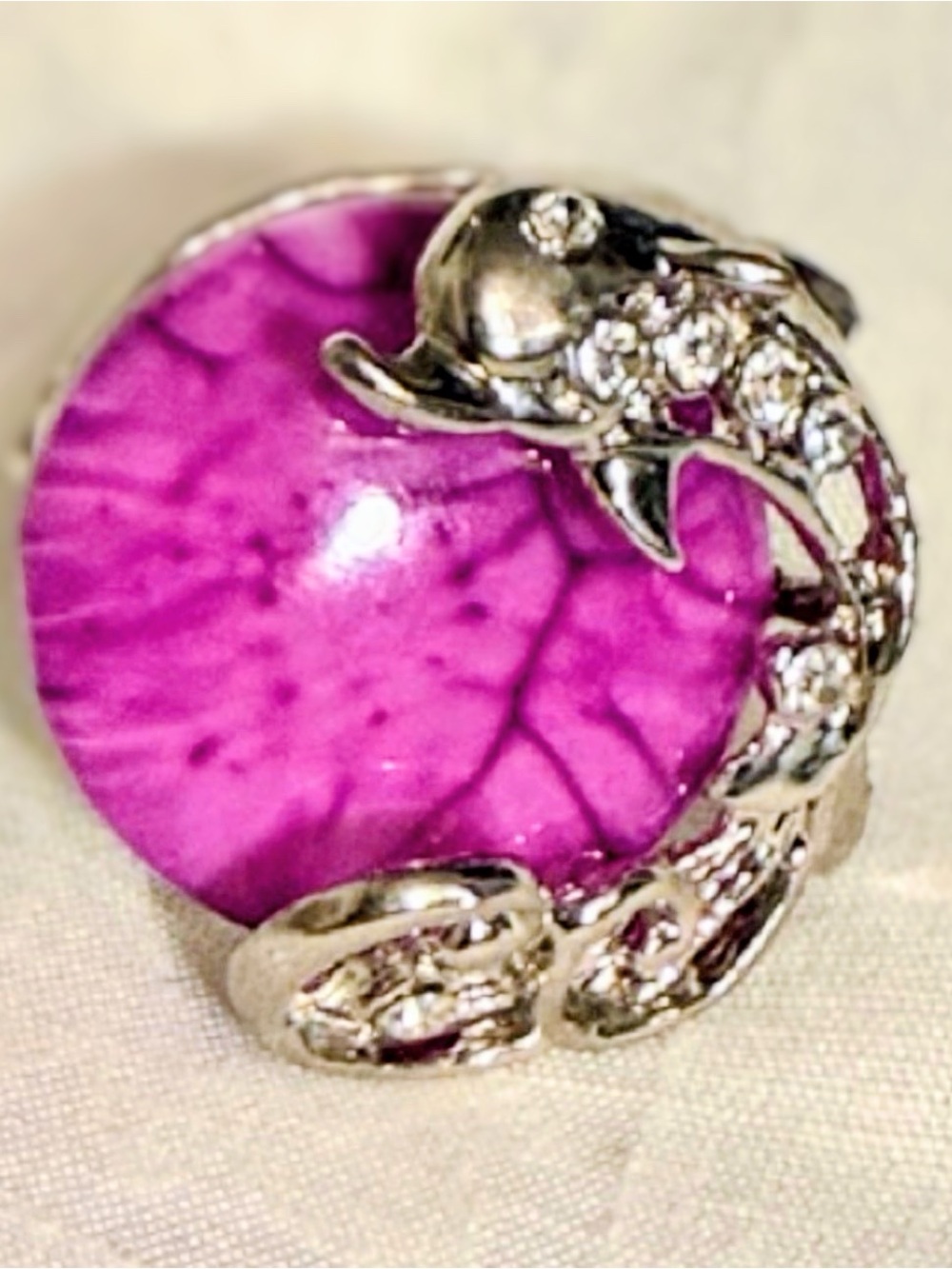 Vintage Dolphin wrap Statement Ring - Purple faux Turquise/Howlite